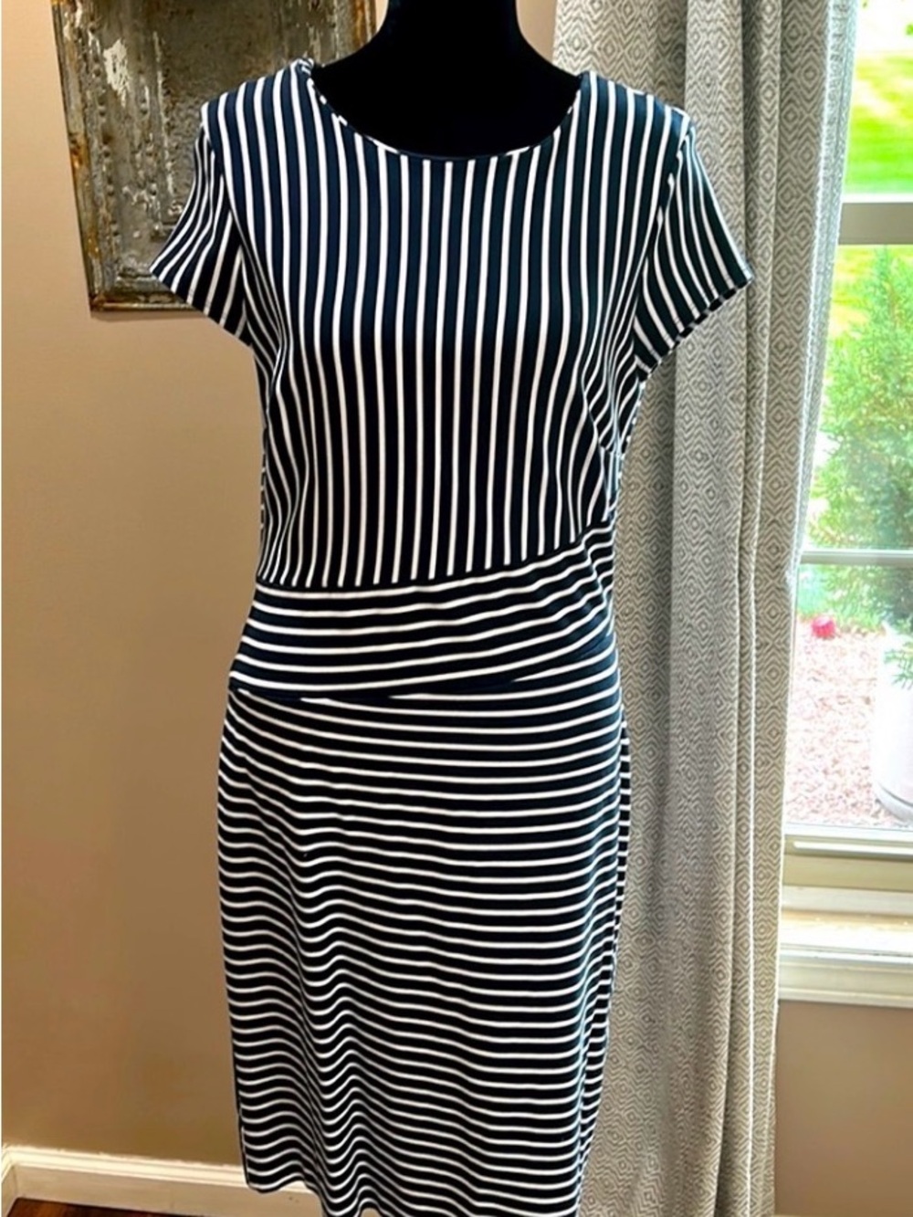 Banana Republic Navy and White Striped Midi Dress